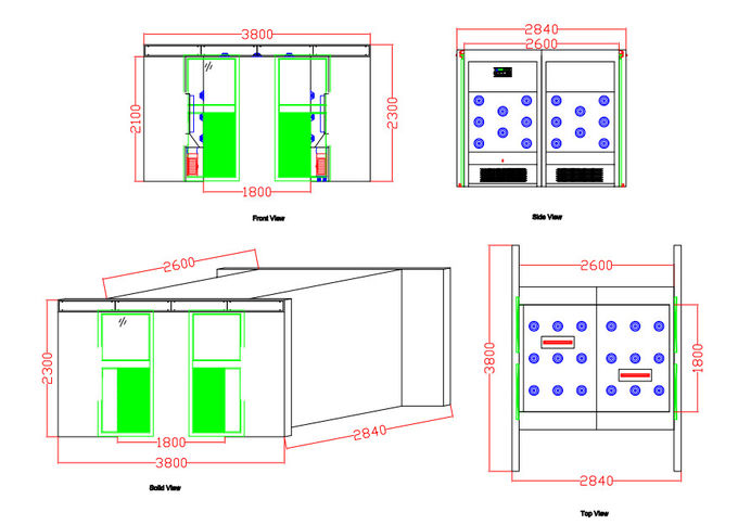 Δορών διπλός-φύλλων ανοξείδωτου αυτόματη σήραγγα ντους αέρα συρόμενων πορτών μεγάλη για τα υλικά για την κατηγορία 100 καθαρό δωμάτιο 4