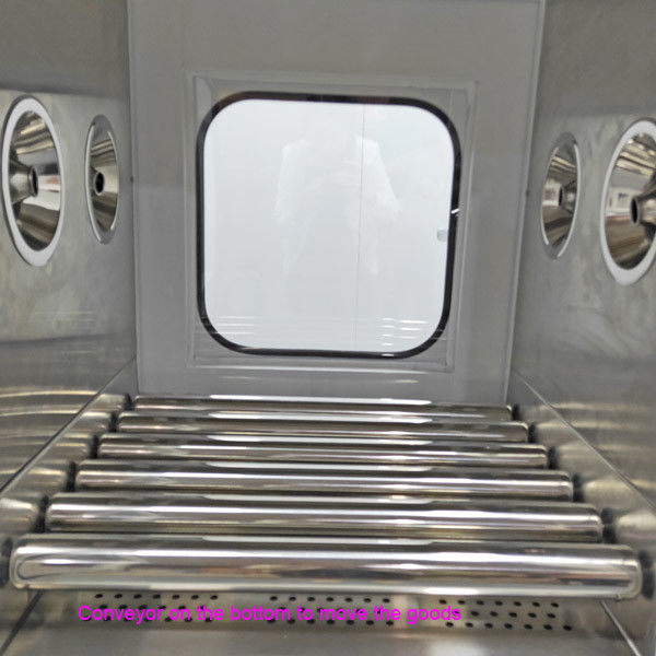 Ηλεκτρικά ενδασφαλισμένα παράθυρα μεταφοράς κιβωτίων περασμάτων ντους αέρα με το μεταφορέα κυλίνδρων SS304 1